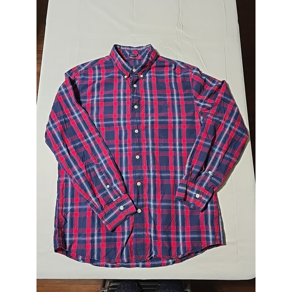 Chaps Ralph Lauren Mens Medium‎ Red Blue Plaid Button Down Long Sleeve Shirt